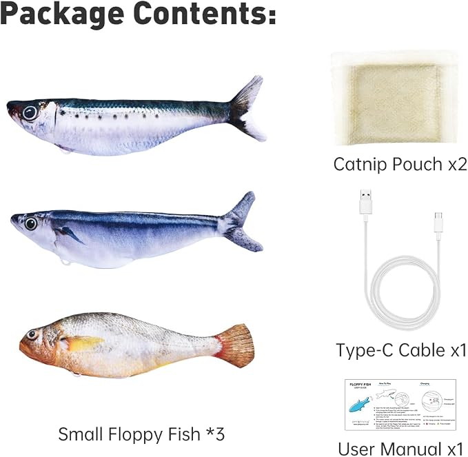 Petgravity Bite-Sized Realistic Flopping Fish Cat Toys, 3 Pack, Interactive Cat Toys for All Breeds, Tap-Activated 3 Flapping Mode, Sardine/Saury/Yellow Croaker, 7.1 Inches, with Catnip, Rechargeable - Image 9