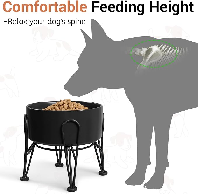 Elevated Dog Bowls, Ceramic Raised Dog Bowl Set with Anti-Slip and Non-Tip Metal Stand, 2 Pack Pet Food and Water Feeding Bowls for Small and Medium Dogs (Black,3.6 Cups) - Image 2