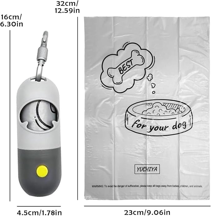 Dog Poop Bags Holder with LED Flashlight|Pet Waste Bags Dispenser for Leash|Doggie Potty Bags Container with Leak-proof Pet Trash Bags and Accessories (Light Gray, 2 Holder 30 Bags) - Image 6