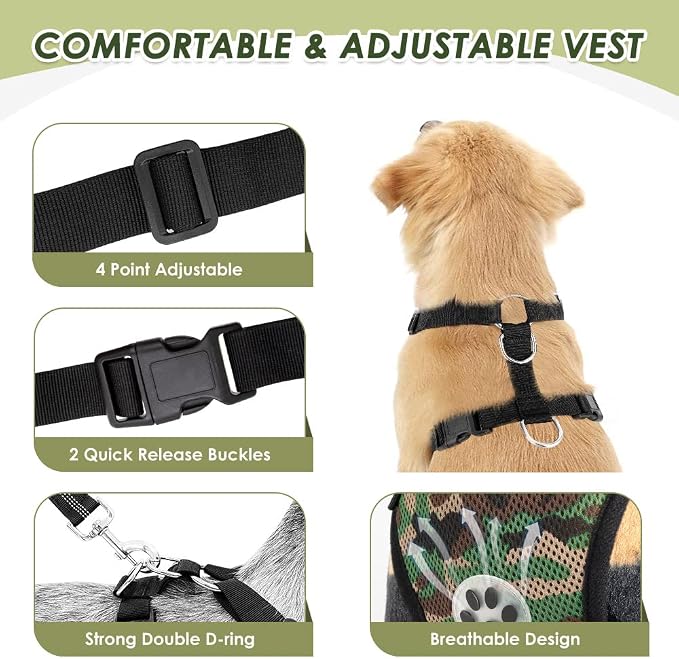 Lukovee Dog Car Harness Seat Belt, Harness & Seatbelt with 2 in 1 Buckle | Adjustable Soft Breathable Mesh Harness, Reflective Elastic Reflective Tether, for Small Medium Large Dogs Pets (CF, XS) - Image 4