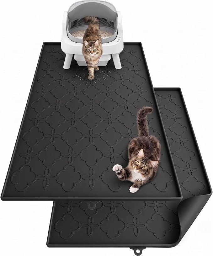 Pawtners Cat Litter Mat Extra Large 42" X 30", Easy to Clean, 2 Pack | Non-Slip Kitty Litter Mat for Floor, Waterproof & Urine-Proof Cat Litter Mat Litter Trapping Mat, Soft on Kitty Paws by Pawtners