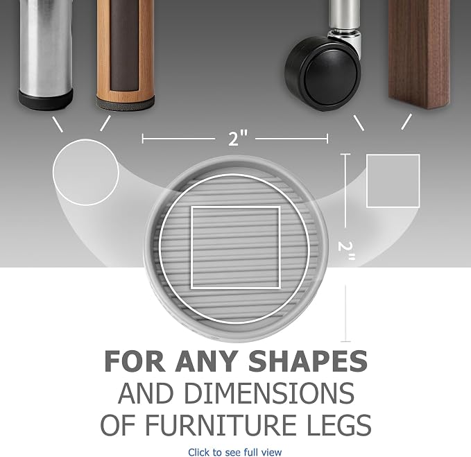 Furniture Coasters - 8 Pcs 2”Round Furniture Caster Cups - Non Slip Pads Hardwoods Floors Non Skid Furniture Grippers Rubber Furniture Feet - Anti Slide Floor Protector for Bed Couch Stoppers Gray - Image 3