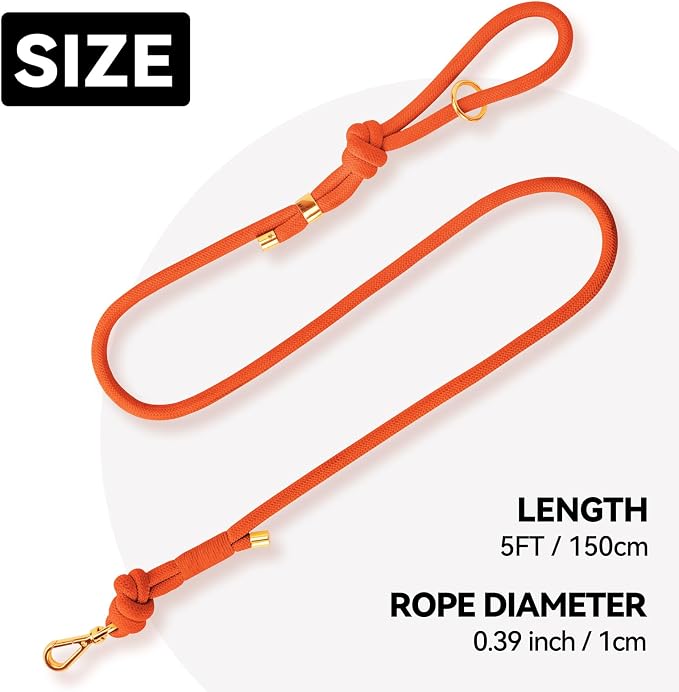 5FT Dog Leash Puppy Cat Rope Lead for Small Medium Large Dogs | Orange, with Anti-tangle Swivel Clip, Traffic Non-slip Grip Handle for Extra Control, Ideal for Daily Walks and Training - Image 2
