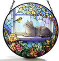 Stained Glass Cat Window Suncatcher, Cat on Windowsill Sun Catcher, Colorful Pet Lover Window Decor Gift by qzmaikoo