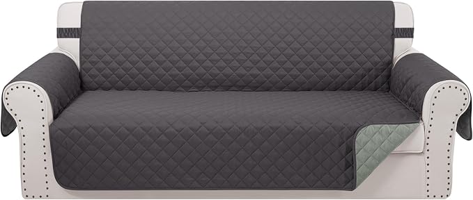 Reversible 4 Seater Sofa Cover 91" Large, Sofa, Dark Grey | Couch Cover Furniture Protector with Foam Sticks Elastic Straps Furniture Protector for Pets Children Dog Cat by LuxshareHome