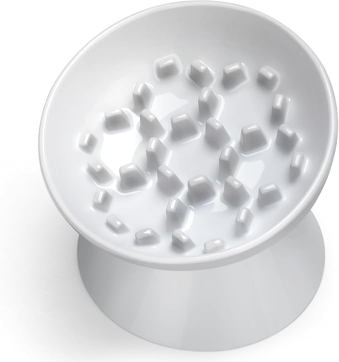 Ceramic Slow Feeder Cat Bowl, 2 Cups Tilted Elevated Honeycomb Food Dish | Premium Ceramic Material, Suitable For Dry And Wet Food, Honeycomb Structure Reduces Vomiting & Bloating For Cats by Unknown