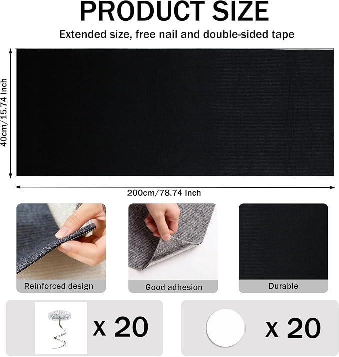 78.8"x15.8" Cat Scratch Furniture Protector,Black Trimmable Self-Adhesive Cat Scratching Mat,DIY Cat Scratching Pad Protection for Couch Bed,Cat Carpet and Cat Scratching Post(Black) - Image 2