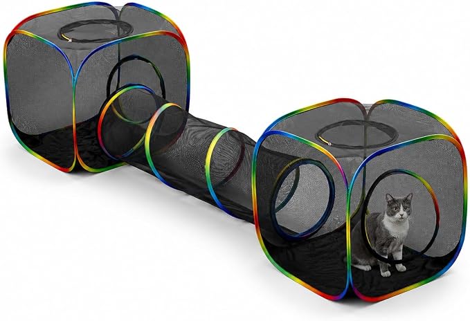 Outdoor Rainbow Cat Enclosures Playground,Outside House for Indoor Cats Include Portable Tent, 2 Way with 2 Cube Tunnel, for Kitty and Small Animals,Within Storage Bag - Image 8