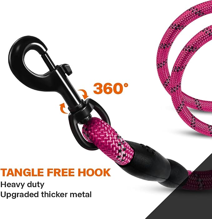 Taglory Rope Dog Leash for Medium Large Dogs, 6 FT Padded Handle, Hotpink | Climbing Rope for Strong Pullers, Reflective for Night Walks and Training, Comfortable Grip, Anti-tangle Swivel Clip 1/2 inch - Image 6