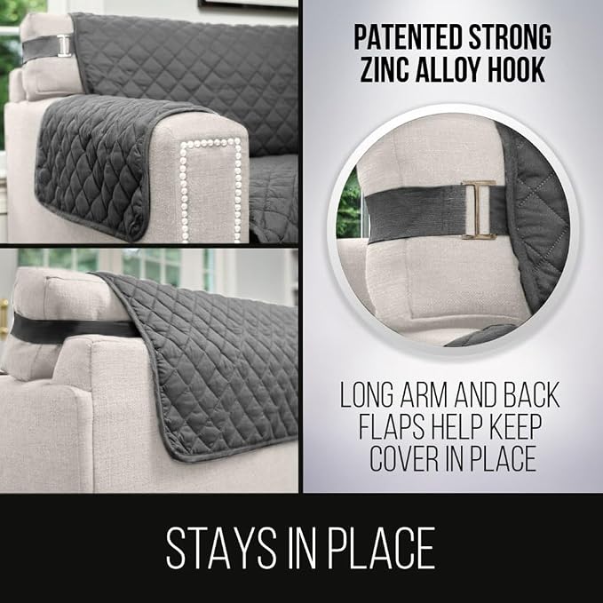 Sofa Shield® Couch Chair Slip Cover for Dogs with Strap, Charcoal | Reversible Furniture Protector, Stain and Tear Resistant Cushion Cover, Machine Washable Slipcover for Pets, Cats 70 inch - Image 4