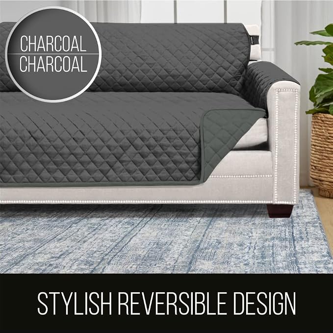 Sofa Shield® Couch Chair Slip Cover for Dogs with Strap, Charcoal | Reversible Furniture Protector, Stain and Tear Resistant Cushion Cover, Machine Washable Slipcover for Pets, Cats 70 inch - Image 5