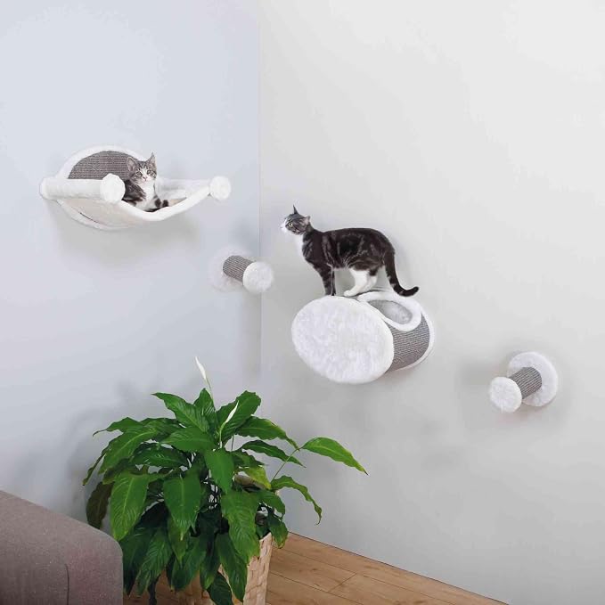 Trixie Wall Mounted Cat Lounge Set with Hammock & Condo – Climbing Shelves with Plush Condos & Sisal Steps – Wall-Mounted Cat Furniture for Scratching & Lounging – Gray, 18.75 x 11 x 11.25 in - Image 3