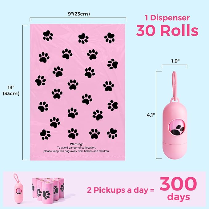Dyforce 600 Count Dog Poop Bags Rolls with Dispenser Pink | Scented Leak Proof Pet Waste Poop Bags for Dogs 13x9", Extra Thick and Large Doggy Cat Litter Bags for Poops with Holder - Image 7