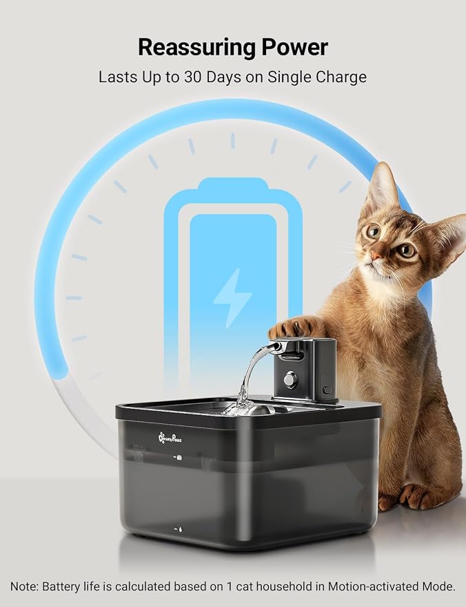 DownyPaws Cat Water Fountain Cordless, Pet Fountain, 84oz/2.5L, Black Pro | Wireless Cat Drinking Water Fountains for Cats Indoor, Fursink , Battery Operated, Motion Sensor, Ultra Quiet Pump, BPA-Free - Image 4