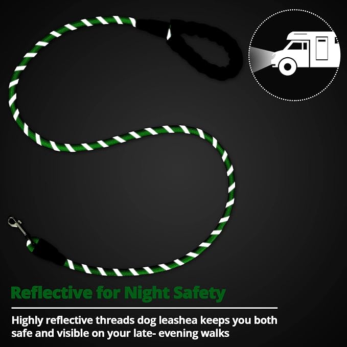 Rope Dog Leash 6 FT: Heavy Duty Leashes with Swivel Lockable Hook Reflective Threads Bungee and Padded Handle - Dog Lead for Large Small Medium Dogs Outside Walking Hiking Green - Image 6