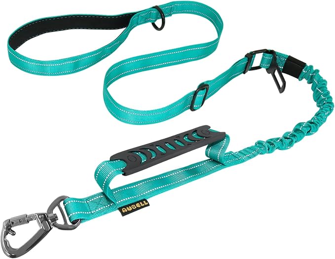 AUBELL Tactical Dog Leash Heavy Duty,4-6ft No Pull Bungee Leash,Teal | Reflective Dog Leash for Medium Large Dogs with Comfortable Padded Double Handle,Car Seat Belt,360 Degree Rotating Carabiner by AUBELL