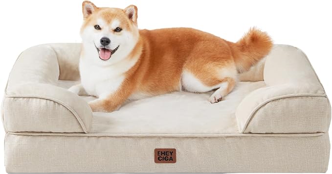 EHEYCIGA Orthopedic Dog Beds Large Sized Dog, Waterproof Washable Pet Bed | Non-Slip Bottom and Egg-Crate Memory Foam XL Dog Couch Bed with Washable Removable Cover, Beige by EHEYCIGA