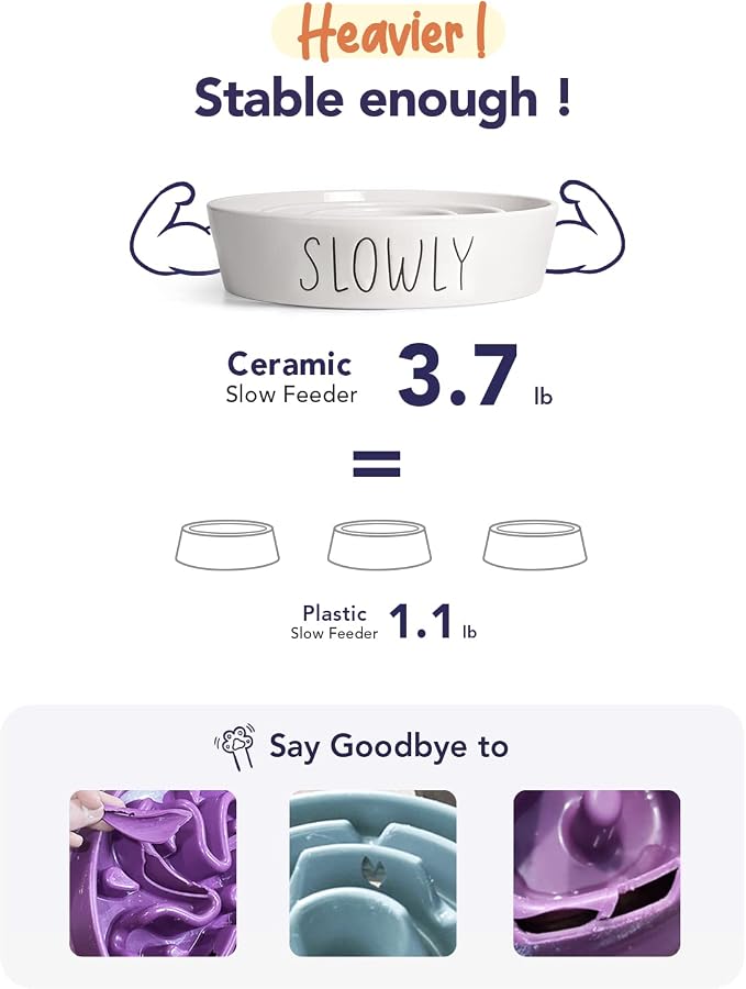 LE TAUCI PET Ceramic Slow Feeder Dog Bowl, 3 Cups Maze Dog Food Bowl for Medium/Large Dogs – Non-Slip White Pet Dish, Cute Puzzle Design to Slow Fast Eaters - Image 4