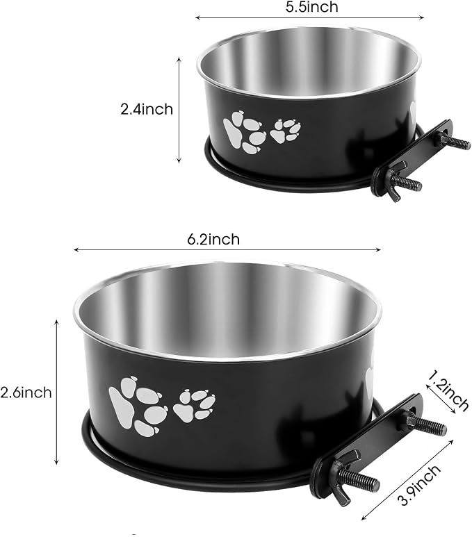Kennel Water Bowl Hanging, Food and Water Bowl for Dog Cage, Crate, 2 Pack | 34oz &25oz Stainless Steel Kennel Bowls Mountable for Medium and Small Dogs, Cats, Pets (6.2x2.6” & 5.5x2.4”) - Image 2