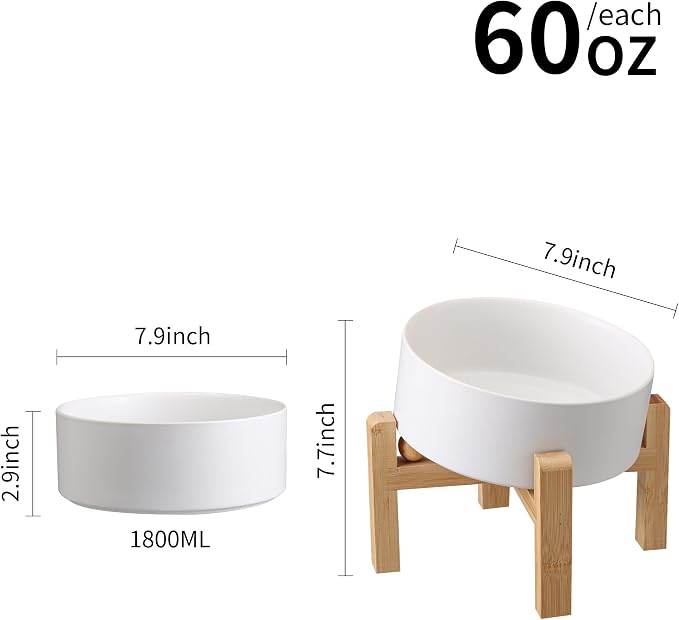 White Elevated/Raised 15°Tilted Anti Slip Ceramic Dog Bowl for Medium & Large Breeds,Slanted Bulldog Big Face Pet Feeding Food Water Dish Stand for Dogs (7.6 Cups/60OZ) - Image 3
