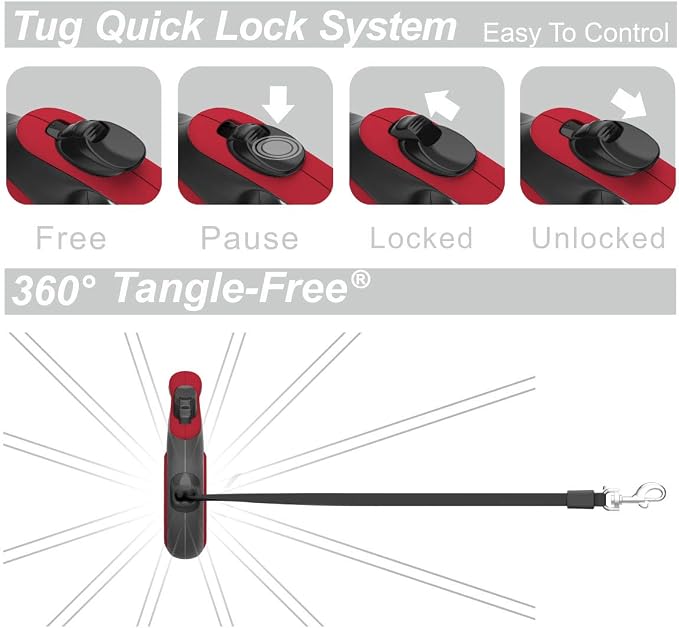 TUG Original Retractable Dog Leash, 16 ft (Medium, Red) | 360° Tangle-Free Retraction, 16 ft Tape, Quick Thumb Lock, Anti-Slip Handle, For Dogs Under 55 lbs - Image 5