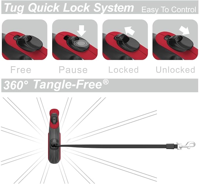 TUG Original Retractable Dog Leash, 16 ft (Small, Red) | 360° Tangle-Free Retraction, 16 ft Tape, Quick Thumb Lock, Anti-Slip Handle, For Dogs Under 35 lbs - Image 5