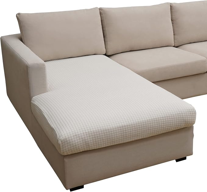 Eismodra Sectional Couch Covers Chaise Cushion Cover for Sofa L Shape Chaise Lounge Magic Stretch 3 Cushion Couch Slipcover for Dogs L Shaped Replacement Protector,Cream White X-Large(Only 1 Piece) by Eismodra