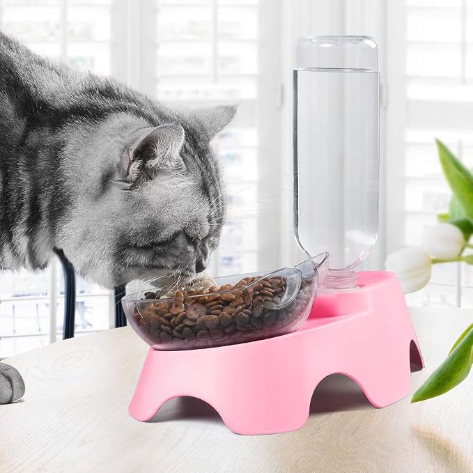 MILIFUN Double Dog Cat Bowls - Pets Water and Food Bowl Set, 15°Tilted Water and Food Bowl Set with Automatic Waterer Bottle for Small or Medium Size Dogs Cats - Image 7