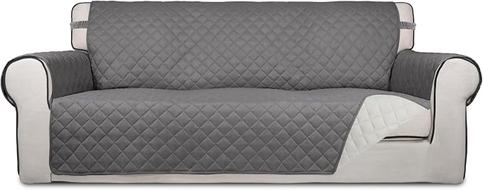 PureFit Reversible Quilted Sofa Cover Dog Couch Covers for Sofa, 66 in | Gray/Ivory, Water Resistant Couch Protector, Washable Pet Couch Cover with Non Slip and Elastic Straps For Kids by PureFit