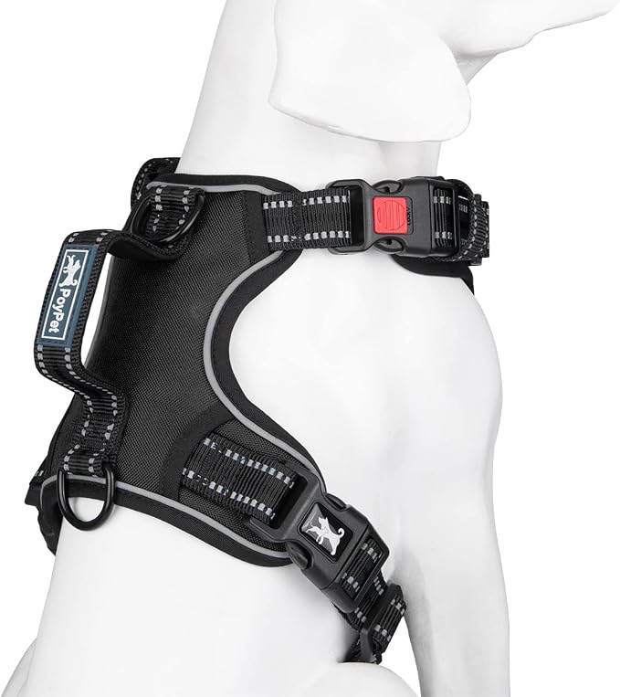 PoyPet No Pull Dog Harness with 3 Leash Clips and Vertical Handle | No Choke, Reflective, Adjustable, Soft Padded, Dog Vest for Large Dogs, Walking Training, Black, XL - Image 2