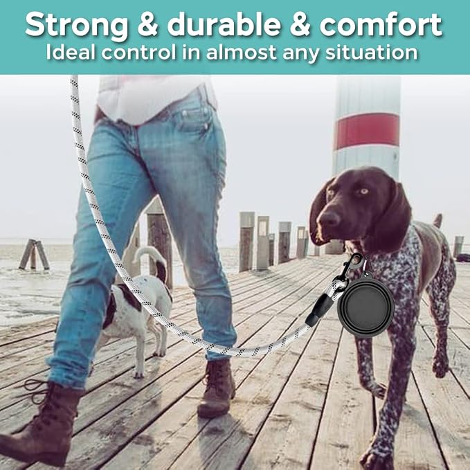 COOYOO 2 Pack Dog Leash 6 FT Heavy Duty - Comfortable Padded Handle - Reflective Dog Leash for Medium Large Dogs with Collapsible Pet Bowl - Image 3