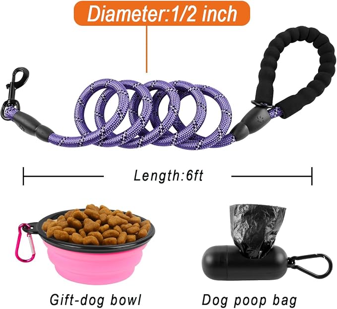 BARKBAY Dog Leashes for Large Dogs Heavy Duty Dog Leash 4/5/6 FT with Comfortable Padded Handle and Highly Reflective Threads for Medium Large Dogs Walking Training Running (6FT-1/2'',Purple) - Image 6