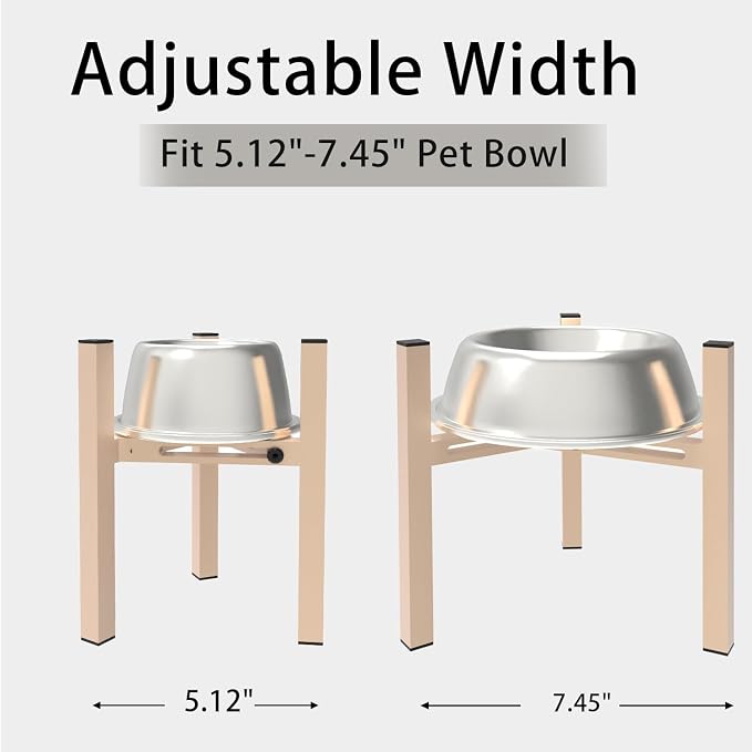 Elevated Cat Bowl Stand Good for Senior Cats Digestion Arthritis Relief - Adjustable Metal Feeder Riser, Fits 5.1-7.45” Round Bowls (No Bowls)(Light Khaki) - Image 4