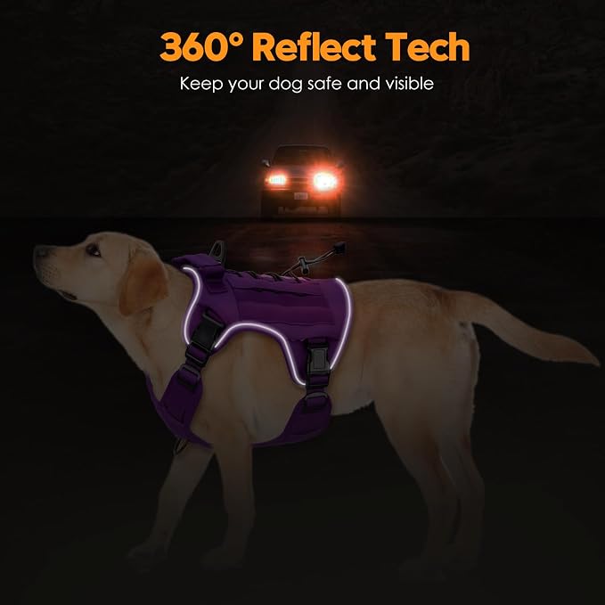 Heavy-Duty Tactical Dog Harness for Large Dogs, No Pull Adjustable Reflective Pet Vest with Molle System, K9 Military-Grade Control for Service Training, Outdoor & 10+ Breeds, Purple, XX-Large - Image 5