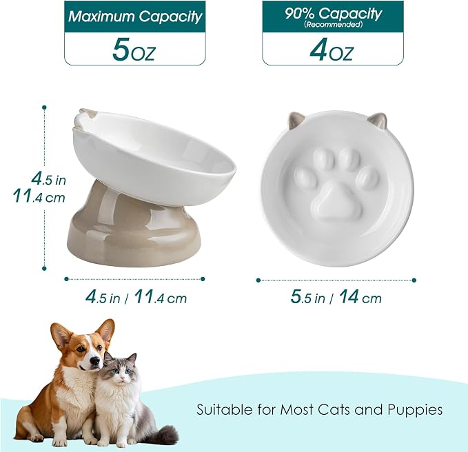 vancasso Ceramic Elevated Slow Feeder Cat Bowls,Slow Feeder Elevated Cat Bowl Wet Food, Raised Cats Bowl for Indoor Cats (Grey) - Image 2