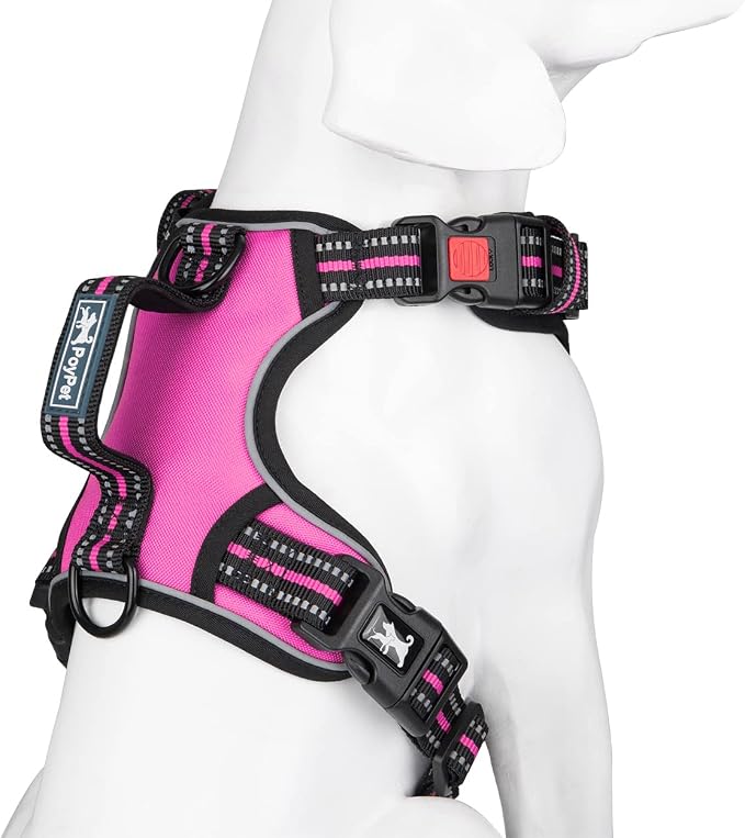 PoyPet No Pull Dog Harness with 3 Leash Clips and Vertical Handle | No Choke, Reflective, Adjustable, Soft Padded, Dog Vest for Large Dogs, Walking Training, Pink, L - Image 2