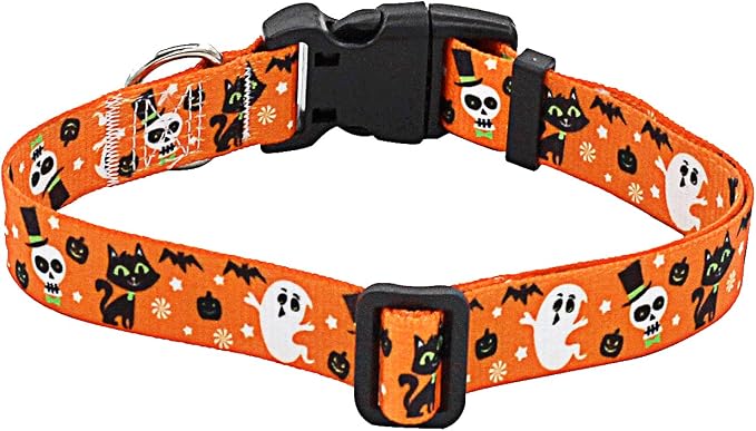 Mihqy Halloween Dog Collar, Ghost Pattern, for Large Dogs, Halloween,L | Neck Fit 14.9"-24.8", Pumpkin Bat Ghost Pattern, 4 Sizes for Small Medium Large Dog, Comfortable for Walks and Outdoor Hikes - Image 2