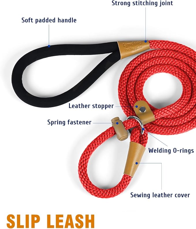 Dog Leash Slip Lead Braided Rope Pet Training Loop Leashes 5ft 6ft 8ft | Lynxking Strong Heavy Duty 1/2" 3/8", Durable Padded Handle No Pull Basic Training Nylon Lead,Small Medium Large Dogs Puppy - Image 6