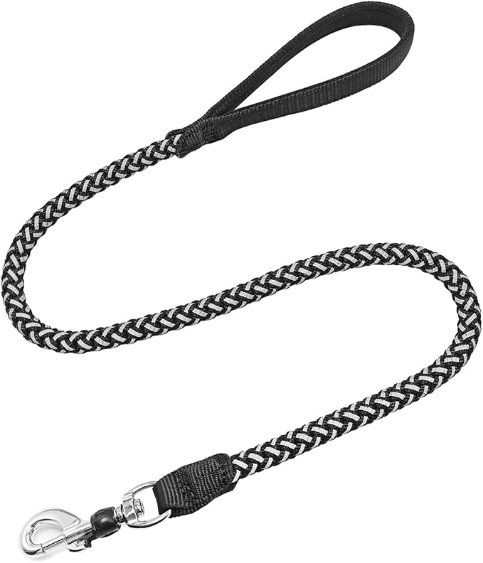 Reflective Dog Leash 2/3/4/6/10ft Braided 1/2" Strong Nylon Rope | 3ft Black Dog Leash for Large Medium Small Dogs Walking Training Leads by Mycicy