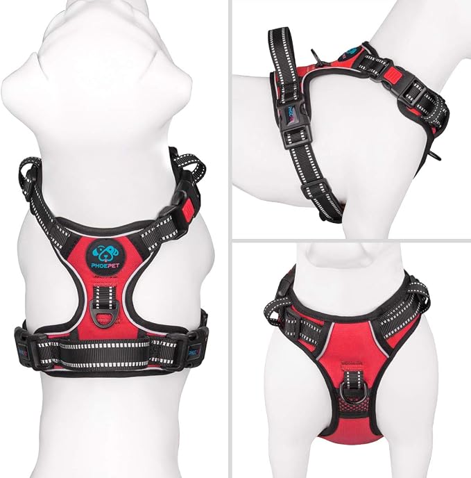 No Pull Dog Harnesses for Small Dogs Reflective Adjustable | Front Clip Vest with Handle 2 Metal Rings 3 Buckles [Easy to Put on & Take off](S, Red) - Image 2