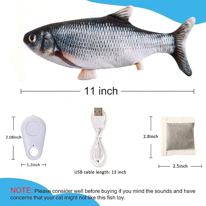 Tocirelo Remote Control Cat Toy - Interactive Catnip Toys for Indoor Cats | 11" Realistic Electric Flopping Fish Kiten Kicker Toy, Automatic Moving Floppy Fish for Bored Kitten and Small Dogs - Image 6
