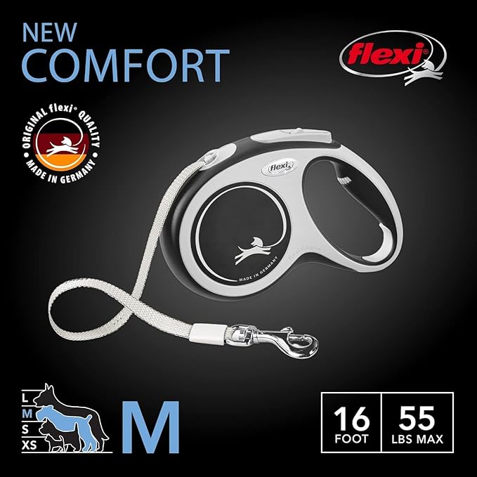FLEXI® Comfort Tape Retractable Dog Leash, Medium, 16 ft - Grey/Black | German engineered, original flexi leash, durable quality for dogs up to 55 lbs, tangle-free, walking, reliable brake system - Image 2