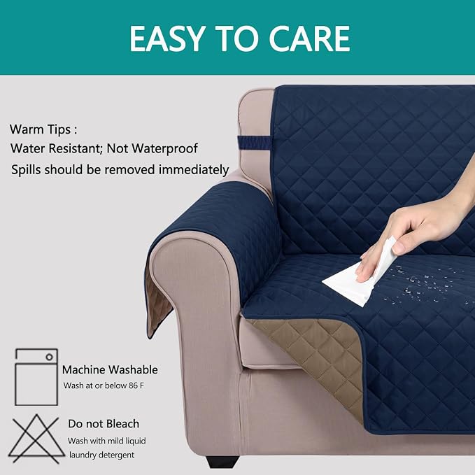U-NICE HOME Reversible 23''Recliner Small Chair Cover, Navy/Taupe | Recliner Cover for dogs Washable, Pet Friendly, Elastic Straps, Water Repellent, Diamond Quilted - Image 4