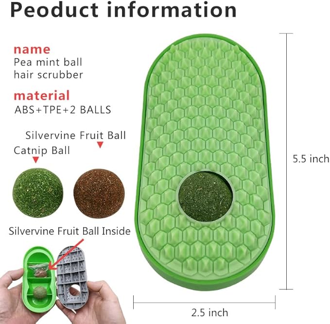 miwoowim 2PK Wall-Mounted Catnip Groomer Balls with Corner Scratcher | Comes with catnip & gall fruit spare balls. Easy peel-and-stick adhesive for walls/corners. Promotes self-grooming & fun - Image 6