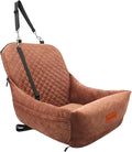 Wooaidagg Dog Car Seat for Small Dogs,Covered Soft Fabric and Fill in Memory Foam,Easy to Assemble and Fully Detachable,2 Clip-On Safety Leashes and Storage Pockets(Brown) by WOOAIDAGG