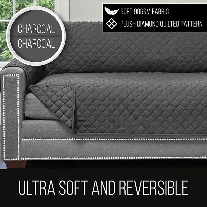 Sofa Shield® Couch Chair and Half Slip Cover for Dogs with Strap, Charcoal | Reversible Furniture Protector, Stain and Tear Resistant Cushion Cover, Machine Washable Slipcover for Pets, Cats 70 inch - Image 4