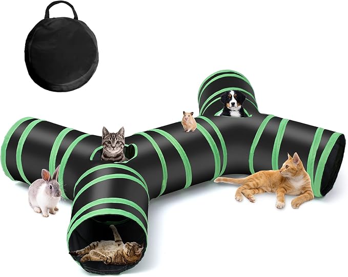 Upgraded Cat Tunnel Bone-Type, 4 Way Collapsible Cat Playhouse Pet Play Tunnel Tube with Storage Bag for Cats, Puppy, Rabbits, Ferret, Guinea Pig, Indoor and Outdoor Use by YAMI