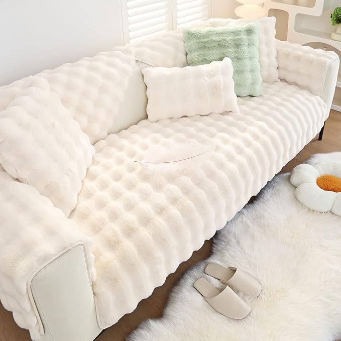 Faux Fur Couch Covers for Sofa Thick Fuzzy Sofa Covers for Dogs | Soft Warm Couch Cover Shaggy Fuzzy Sectional Sofa Cover Non-Slip Plush Sofa Slipcover Furniture Protector by WelcometoXSlive