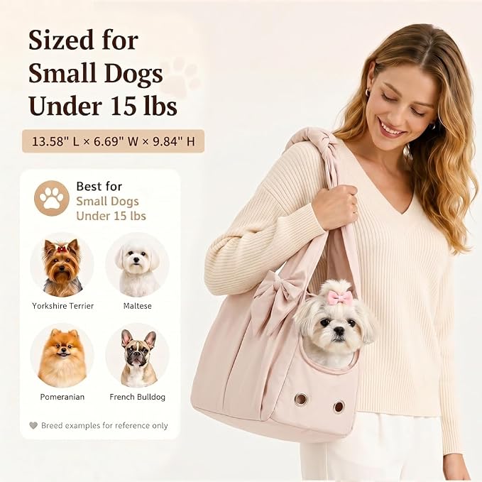 Fashion Dog Purse Carrier for Small Dogs and Cats, Soft-Sided Puppy Tote Bag Under 15 lbs, Lightweight Pet Carrier with 4 Pockets, Smart Zipper Lock, Pet Travel Bag for Travel Outdoor(Pink) - Image 3