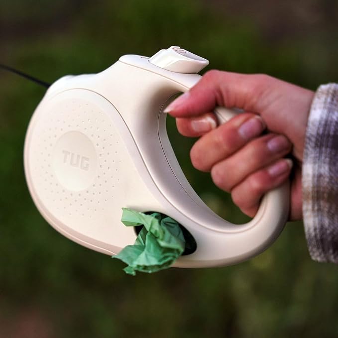 TUG Oval 360° Tangle-Free Retractable Dog Leash with Integrated Waste Bag Dispenser (Medium, Cream) - Image 3